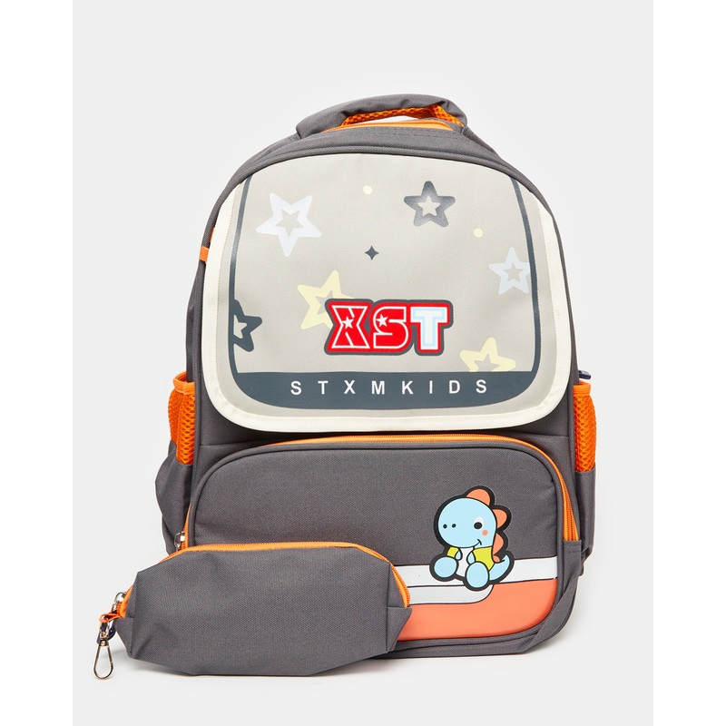 Boys Grey Print 2 Piece School Backpack (16 Inch)