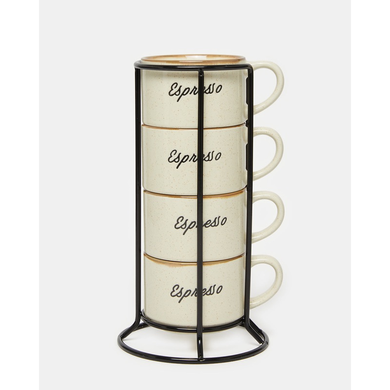 Cream Stackable Tea Cup With Stand (5 Piece)