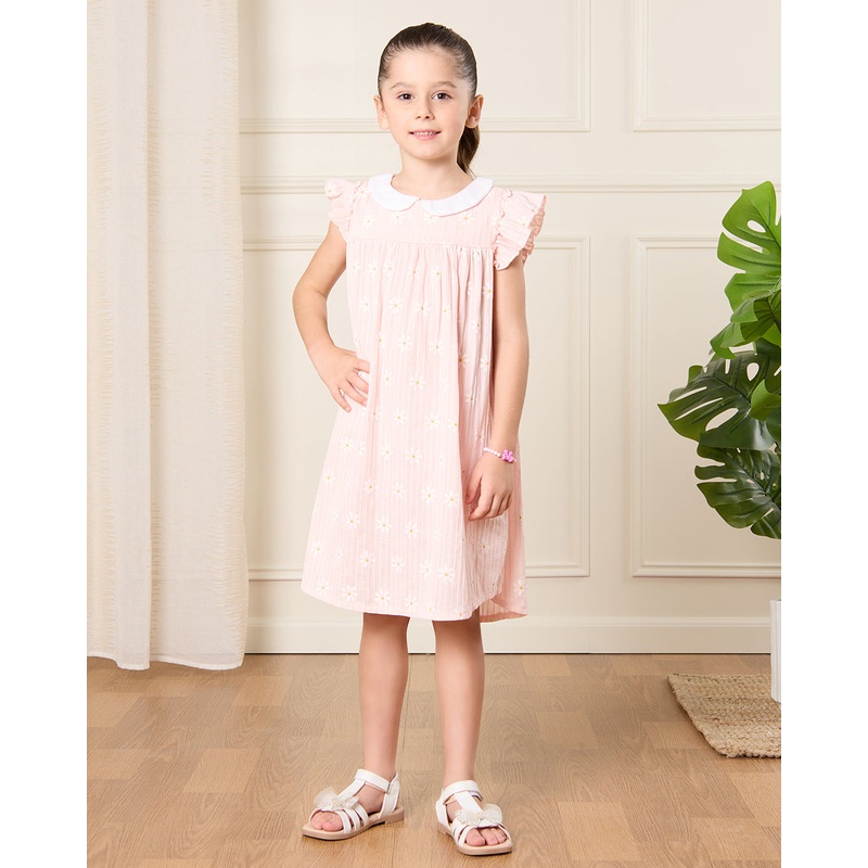 Girls Pink Flower Printed Dress