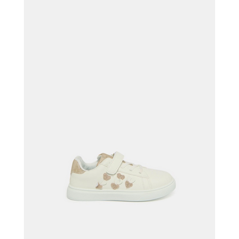 Girls White Heart Embellished Sneakers