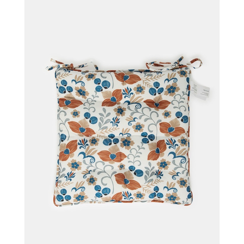Ivory Floral Printed Chair Pad