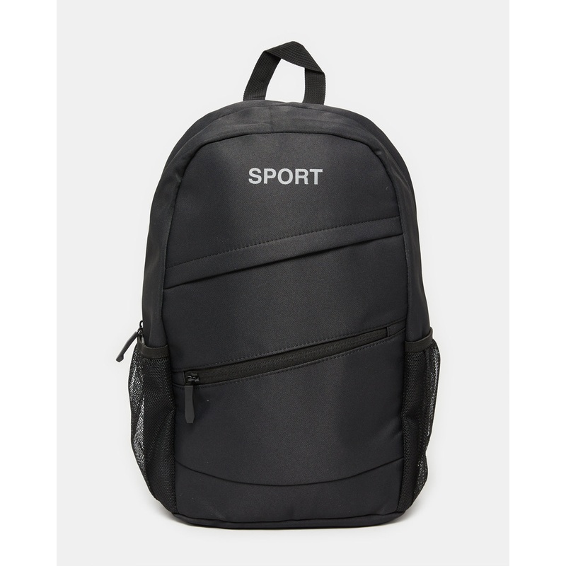 Men Black Sport Print Backpack