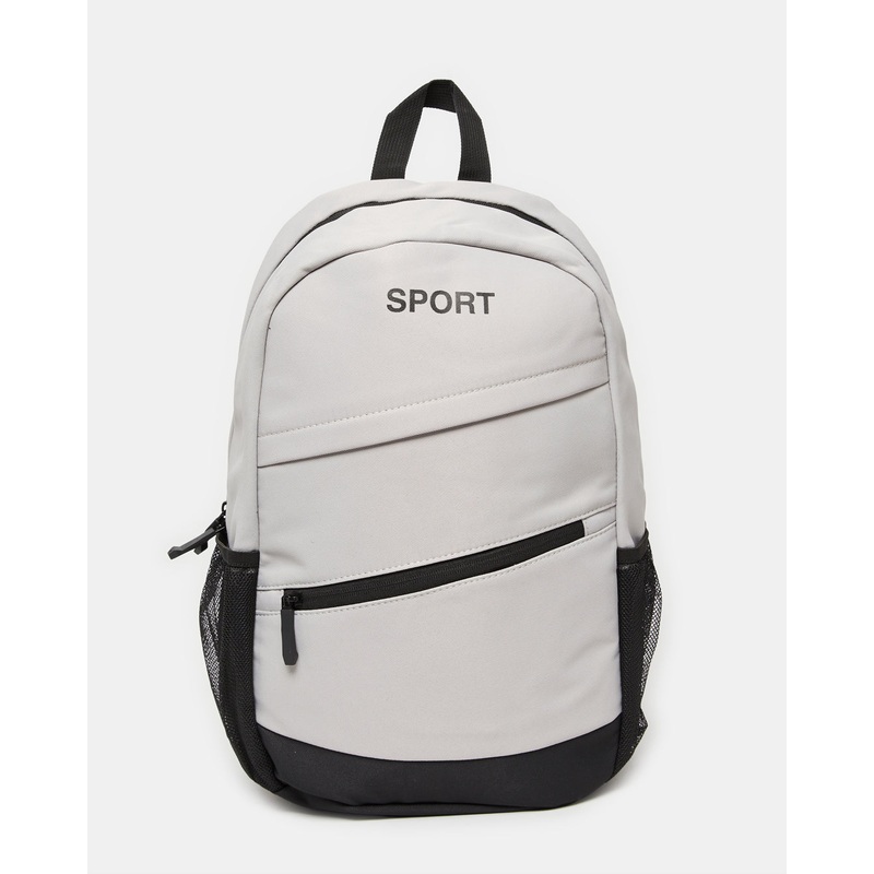 Men Grey And Black Sport Print Backpack