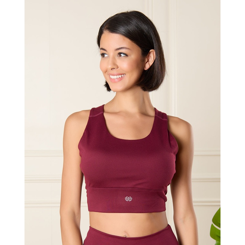 Women Burgundy Plain Active Sports Bra