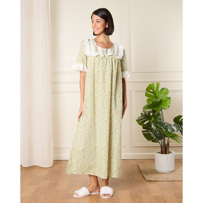 Women Green Printed Nightgown|UK10|UK12|UK14|UK16|UK18|UK20