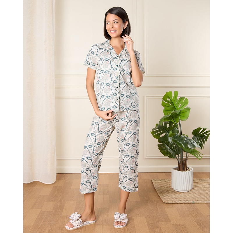 Women Ivory Printed Pyjama Set (2 Piece)