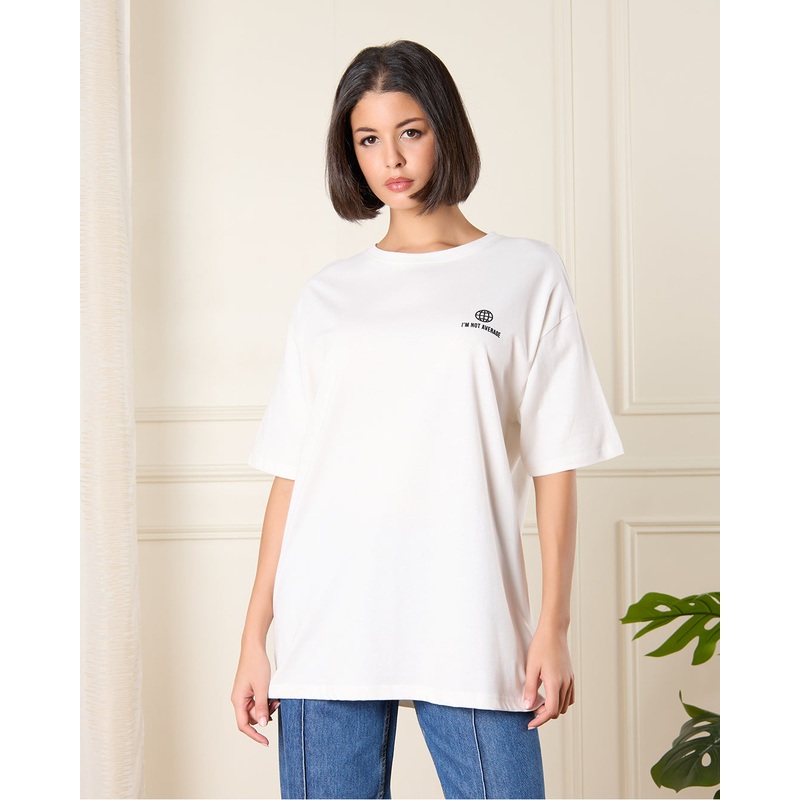 Women White Print Oversized T-Shirt