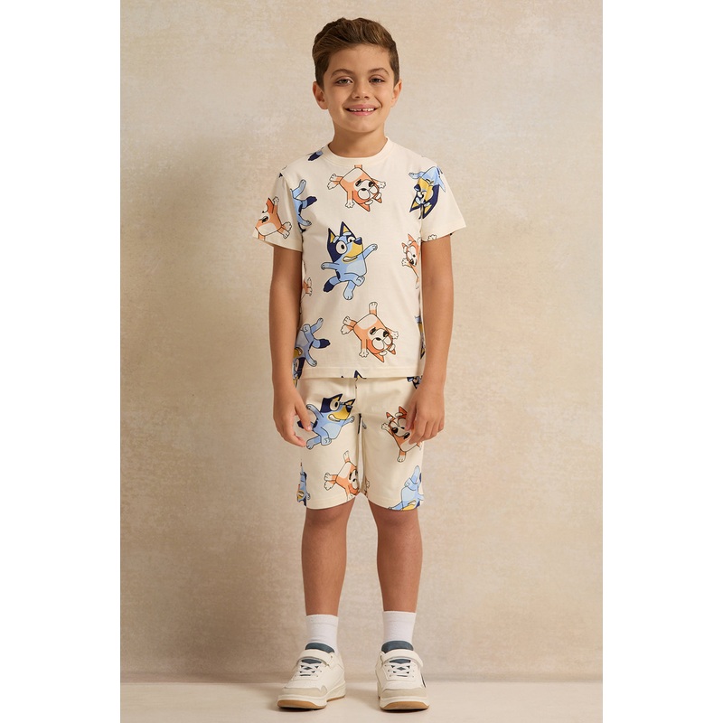 Boys Beige Printed Casual Set(2 Piece)