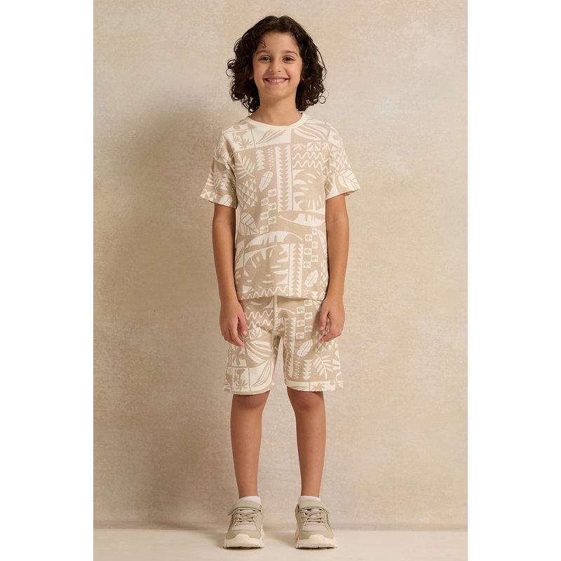 Boys Beige Shirt With Shorts Set (2 Piece)