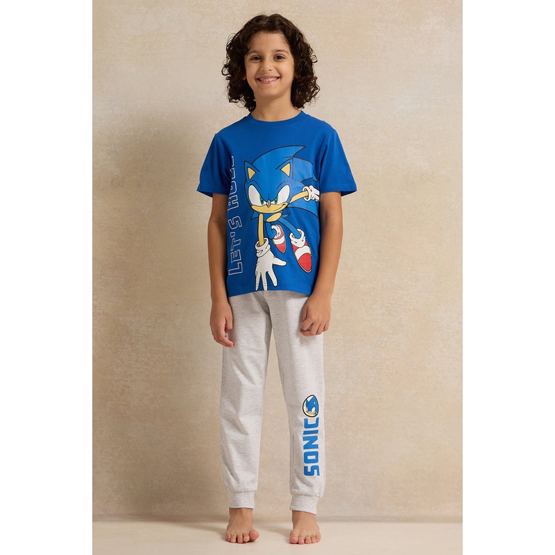 Boys Blue And Grey Sonic Pajama Set (2 Piece)