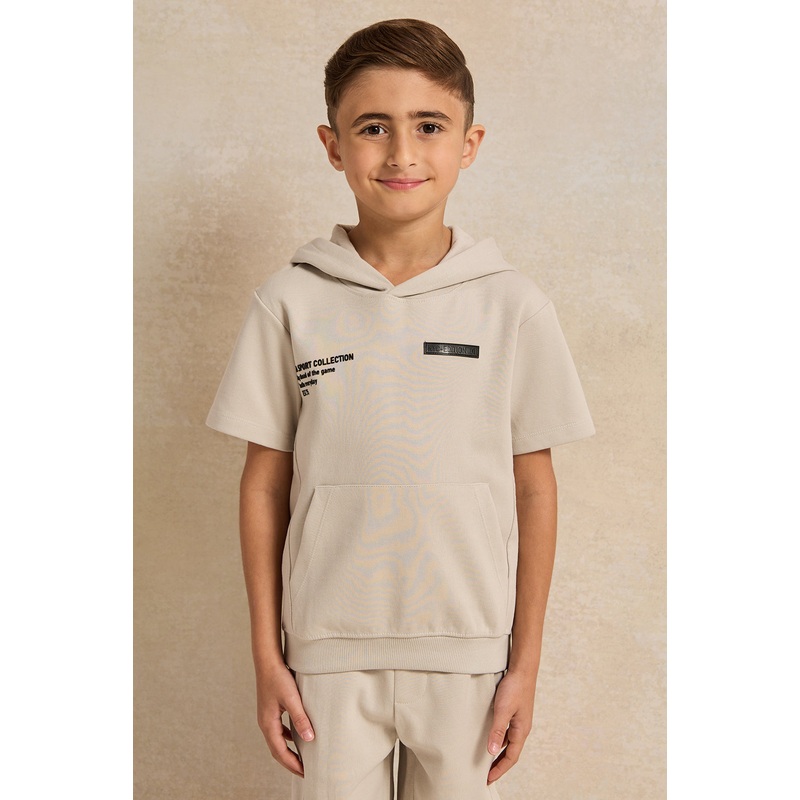 Boys Ecru Hooded Short Sleeve T-Shirt