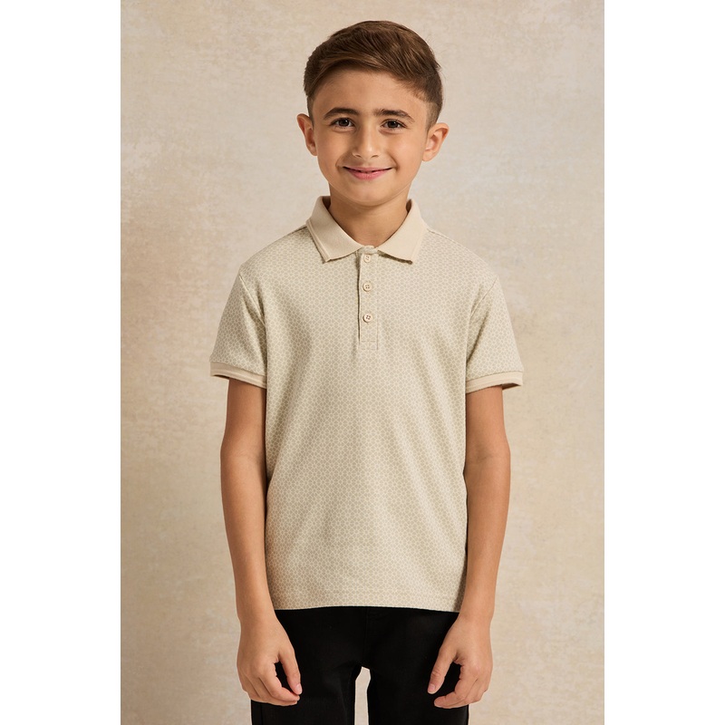 Boys Ecru Printed Polo Shirt|2-3 Years|3-4 Years|4-5 Years|5-6 Years|6-7 Years|7-8 Years