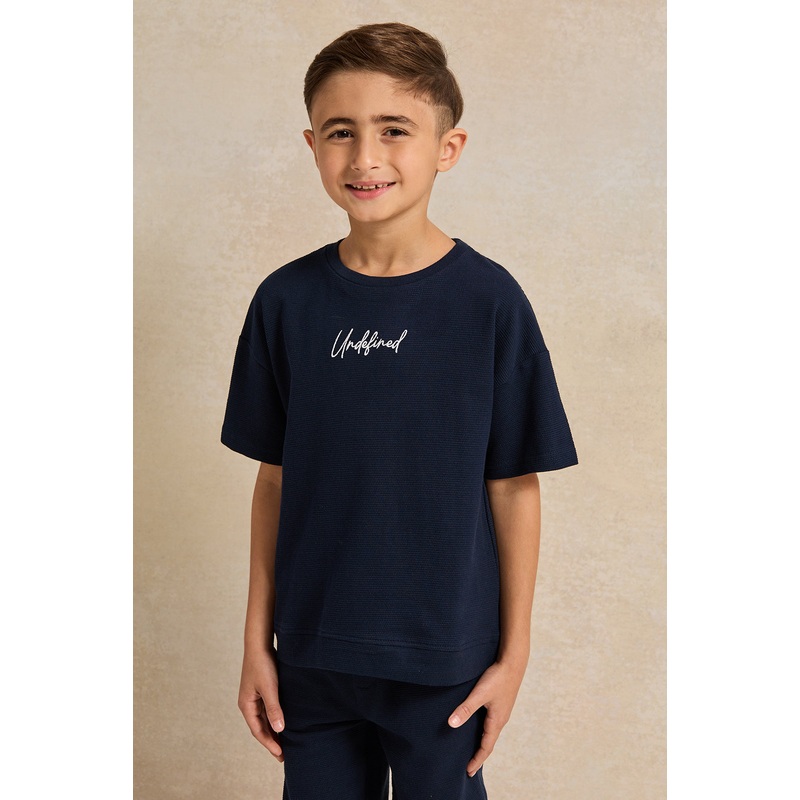 Boys Navy Jacquard T-Shirt|2-3 Years|3-4 Years|4-5 Years|5-6 Years|6-7 Years|7-8 Years