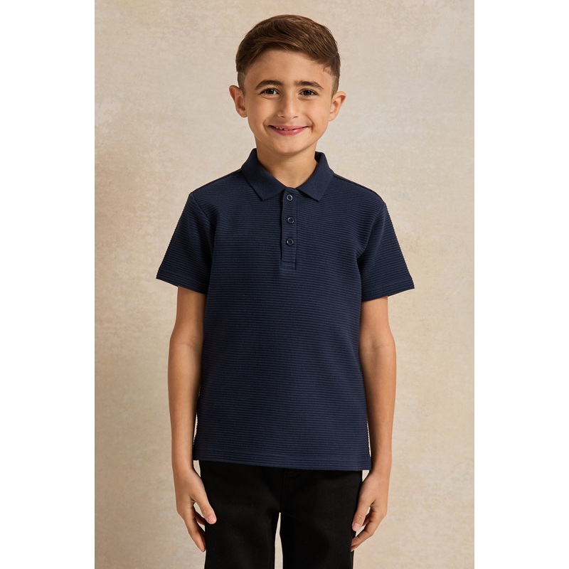 Boys Navy Ribbed Polo Shirt|2-3 Years|3-4 Years|4-5 Years|5-6 Years|6-7 Years|7-8 Years