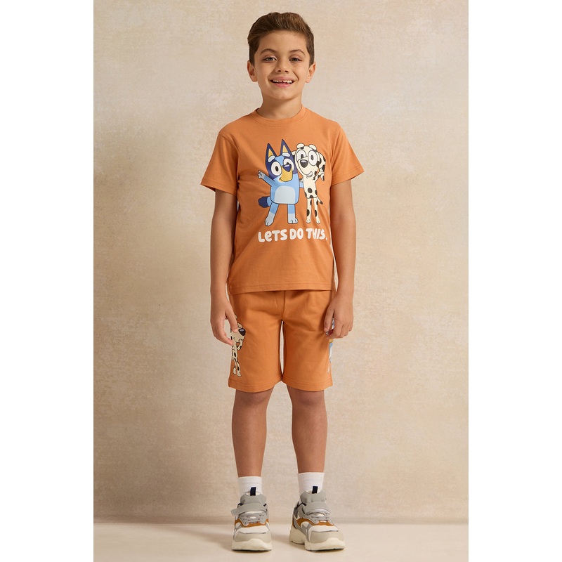 Boys Orange Printed  Casual Set(2 Piece)