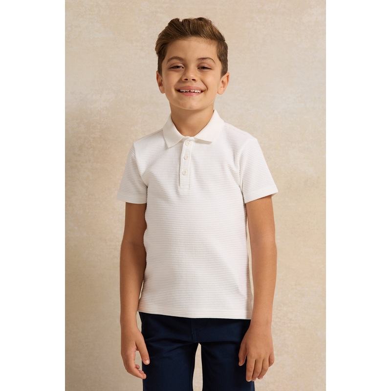 Boys White Ribbed Polo Shirt|2-3 Years|3-4 Years|4-5 Years|5-6 Years|6-7 Years|7-8 Years