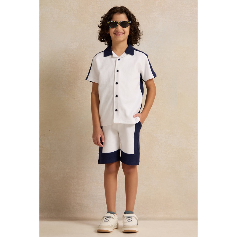 Boys White  Shirt With Shorts Set (2 Piece)