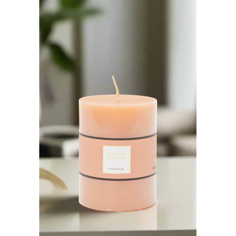 Brown Blooming Magnolia Pillar Candle