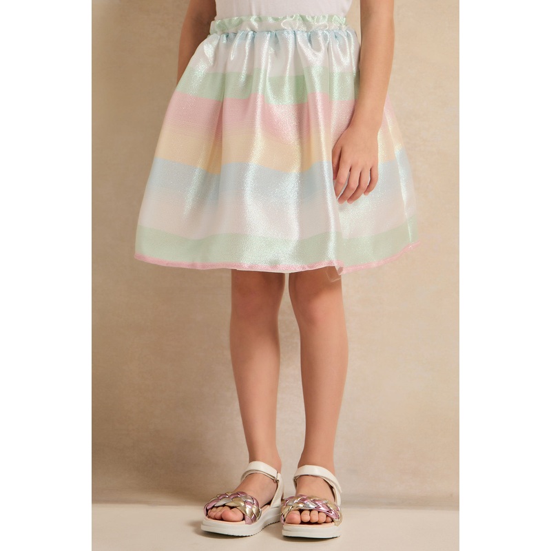 Girls Green Striped Jacquard Skirt