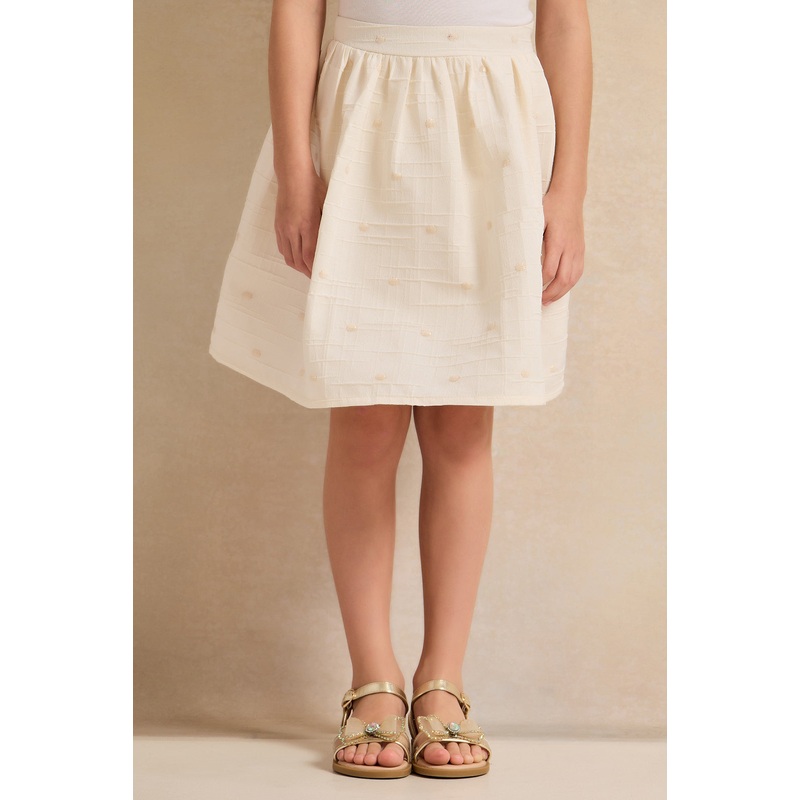 Girls Ivory Polka Dot Jacquard Skirt