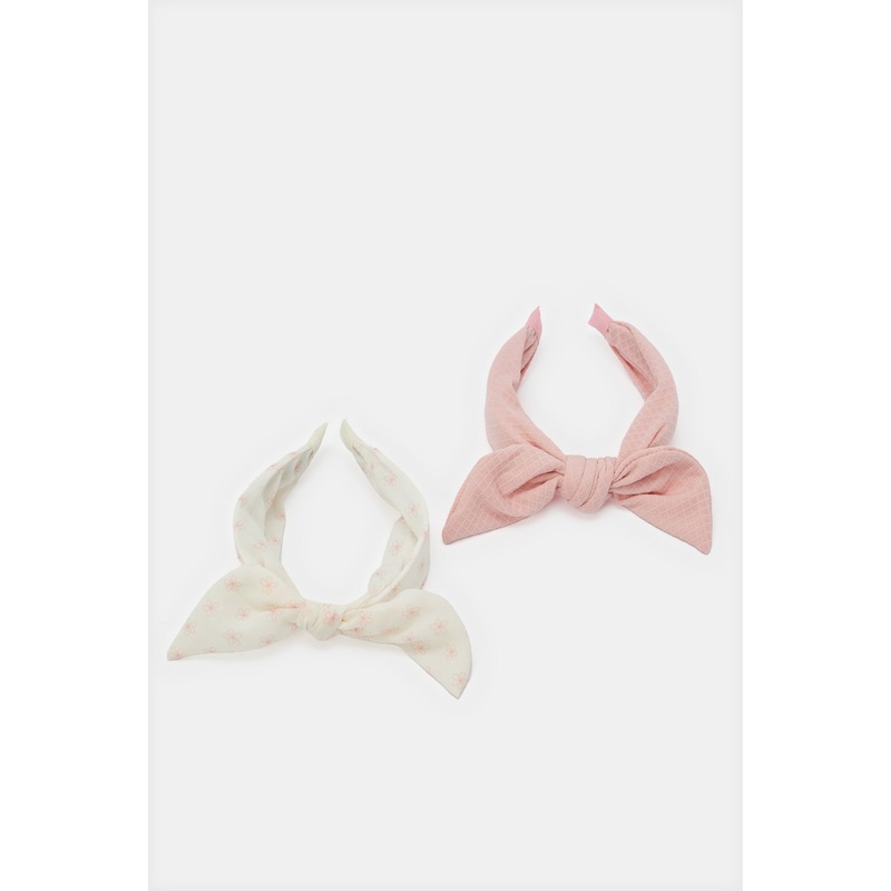 Girls White And Pink Embellished Headband Set (2 Piece)