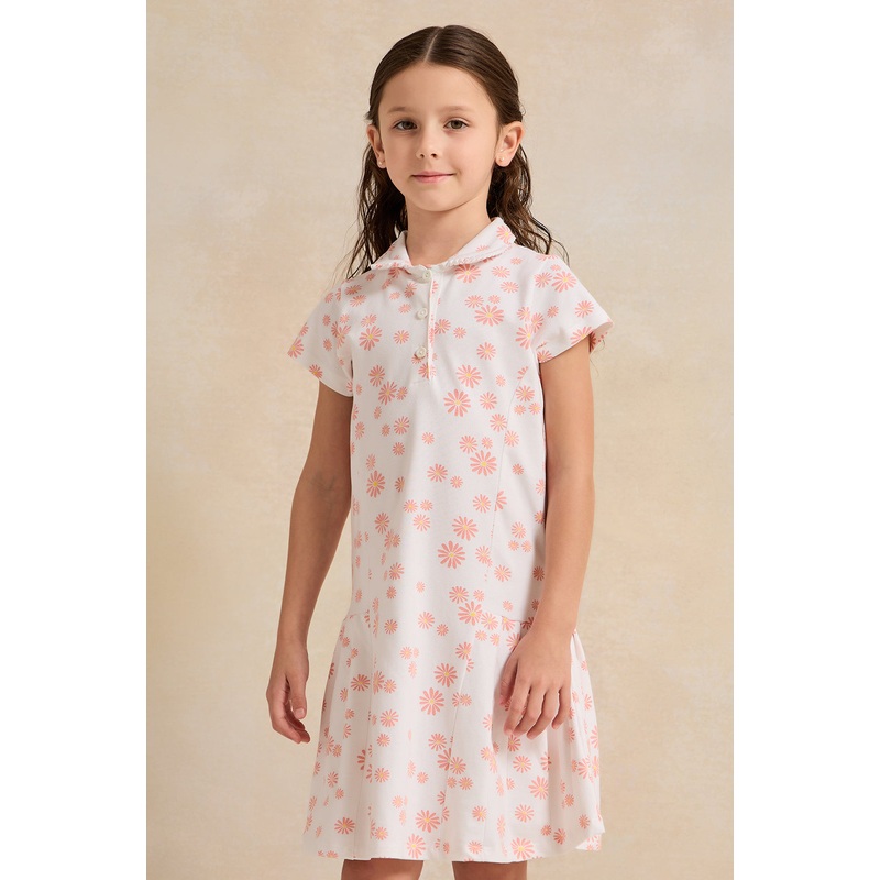 Girls White  Peter pan Collar Pique Dress