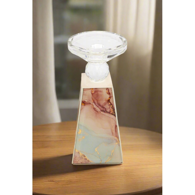 Pink Decorative Crystal Glass Candle Holder