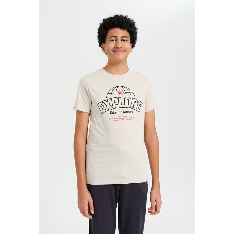 Senior Boys Beige Graphic T-Shirt