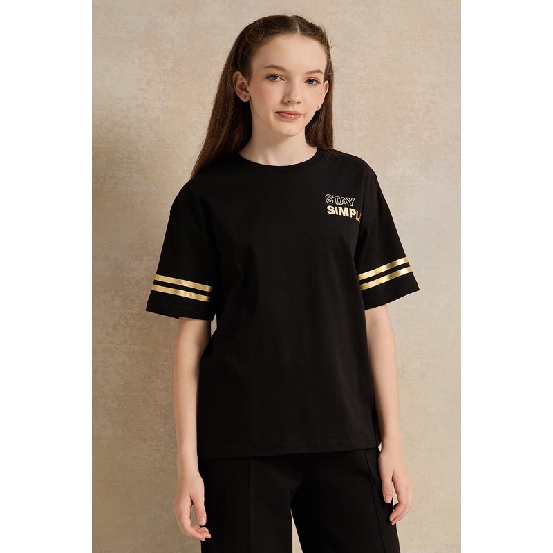 Senior Girls Black Printed T-Shirt