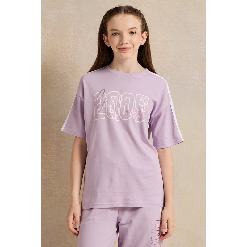 Senior Girls Purple  Printed T-Shirt