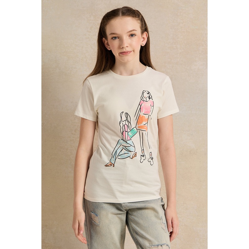 Senior Girls White Printed T-Shirt