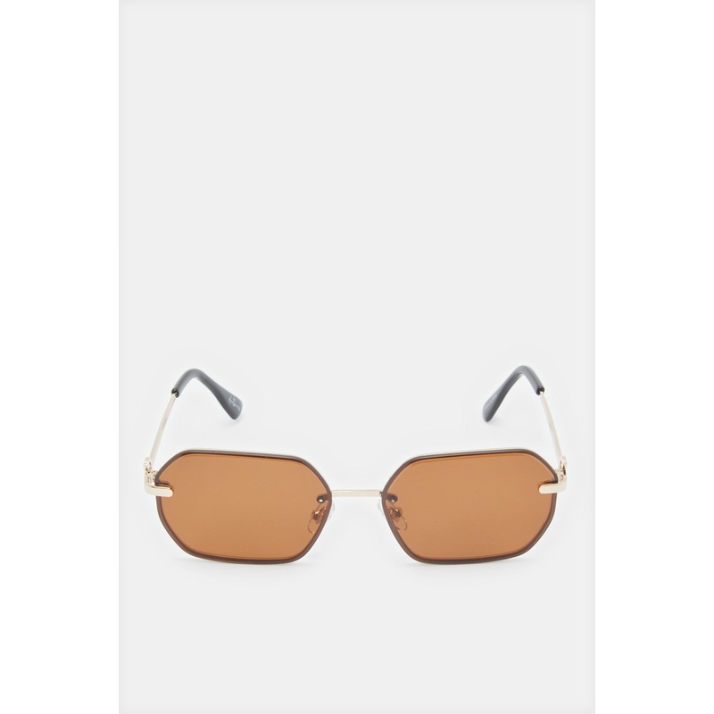 Women Gold Hexagonal Sunglasses