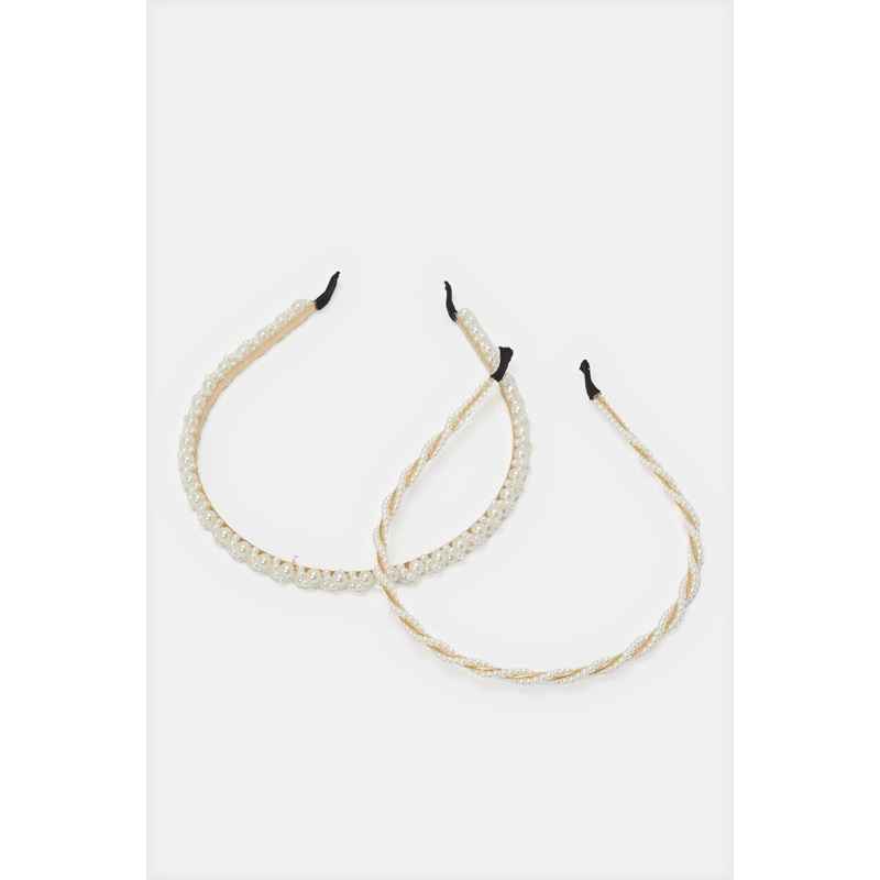 Women White And Gold Embellished Headband Set (2 Piece)