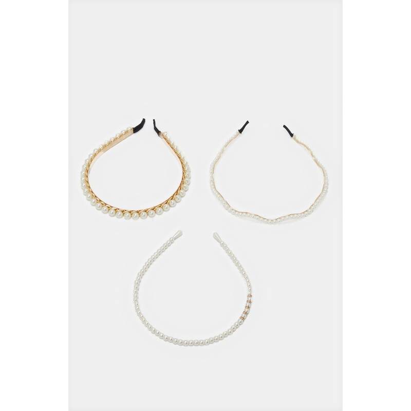 Women White And Gold Embellished Headband Set (3 Piece)