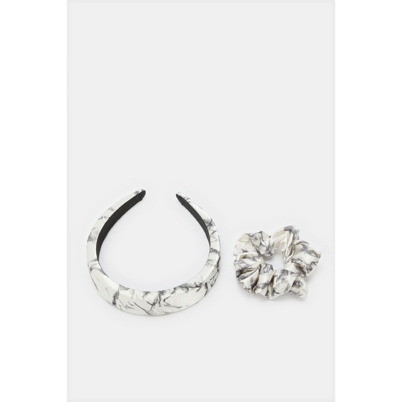 Women White Printed Headband And Scrunchy Set (2 Piece)