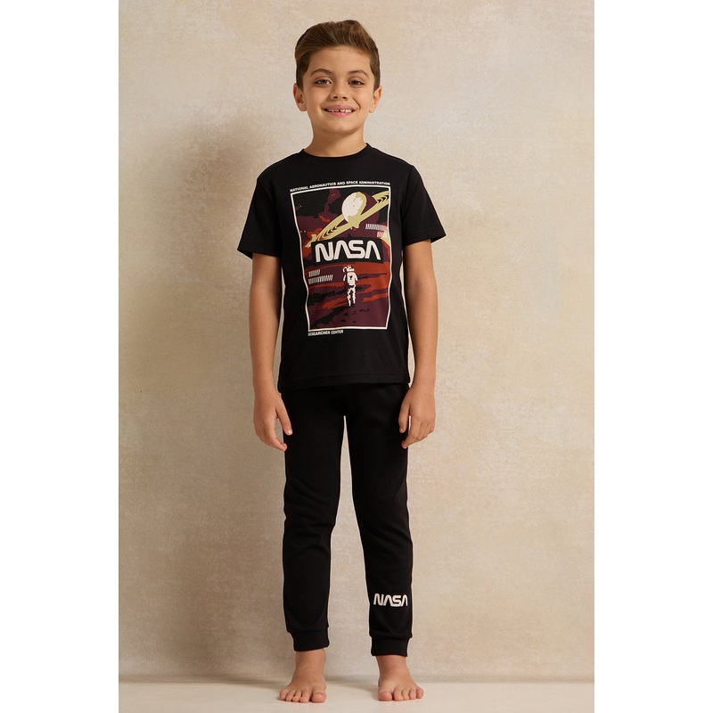 Boys Black Nasa Print Pyjama Set (2 Piece)