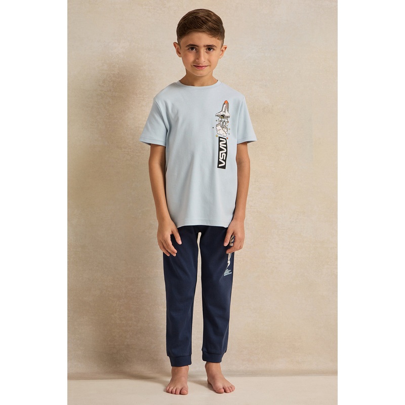 Boys Blue And Navy Nasa Print Pyjama Set (2 Piece)