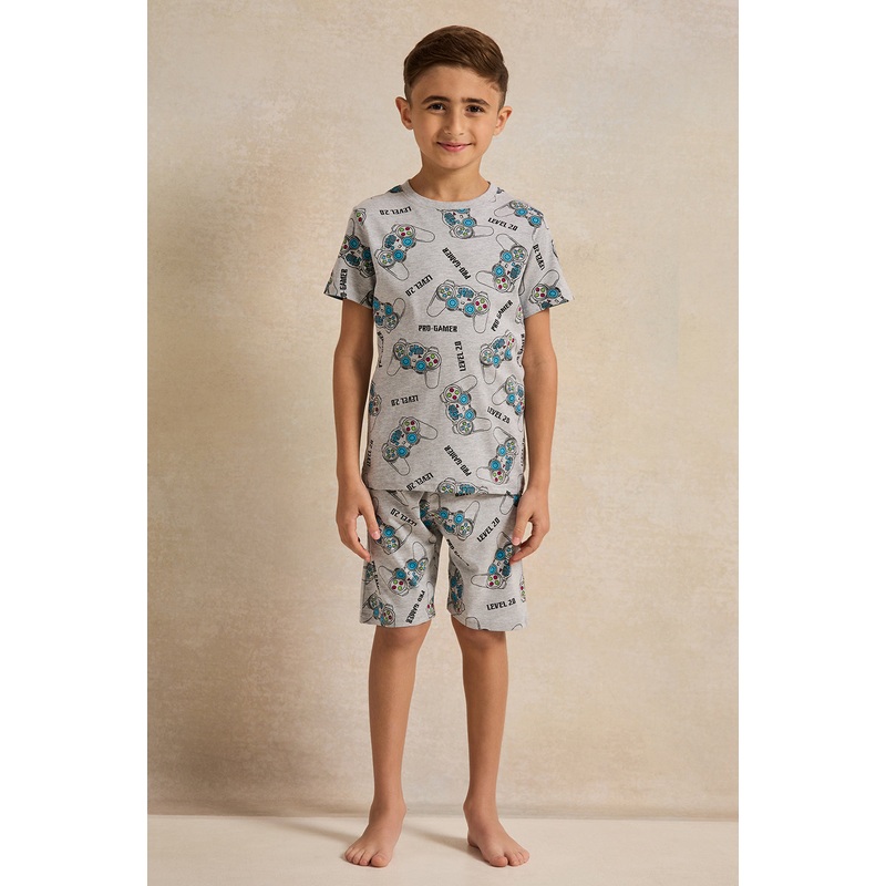 Boys Grey Game Cantrol Print Pyjama Set (2 Piece)