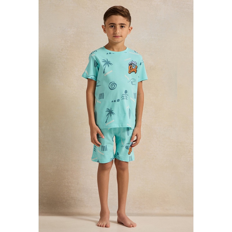 Boys Teal Printed Pyjama Set (2 Piece)