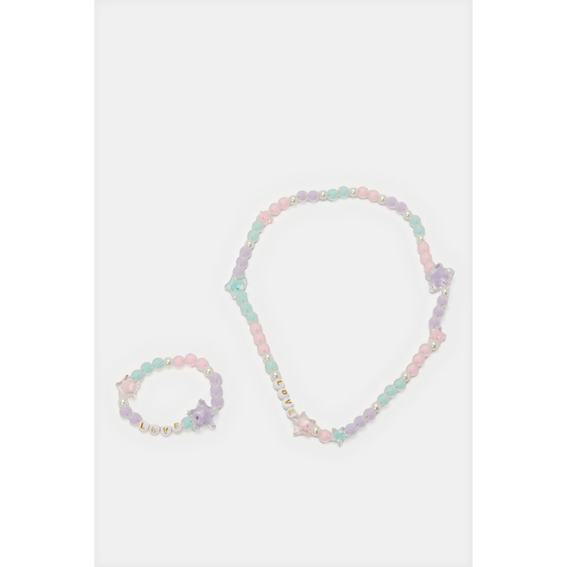 Girls Multicolor Necklace & Bracelet Set (2 Piece)