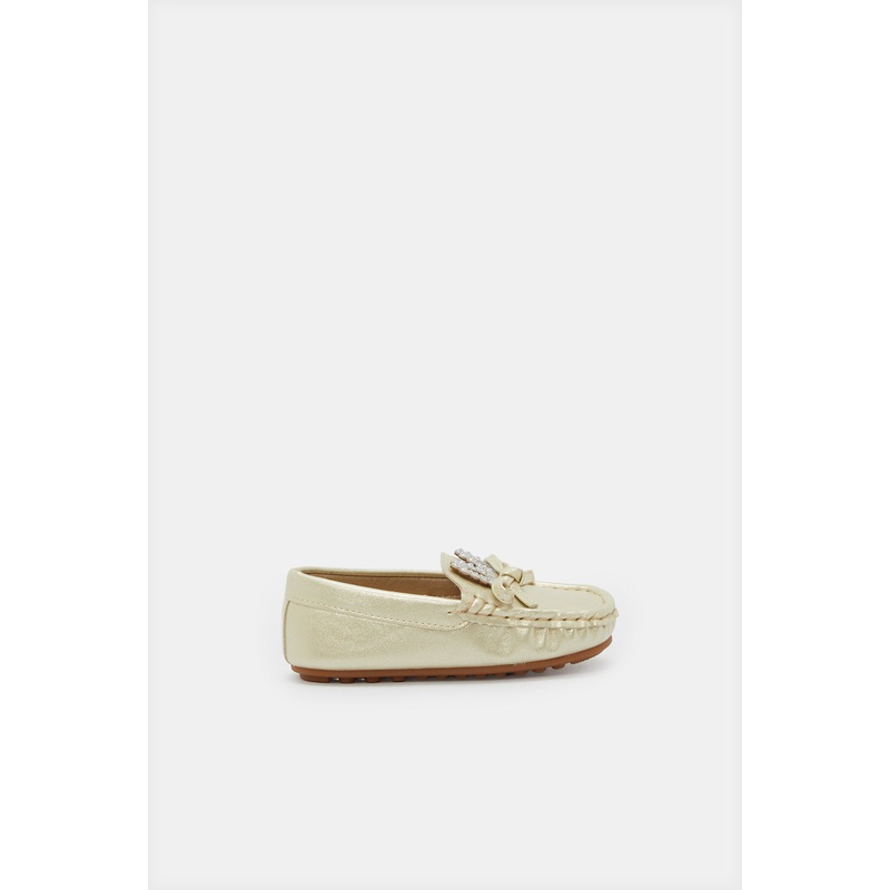 Infant Girls Gold Bow Moccasin