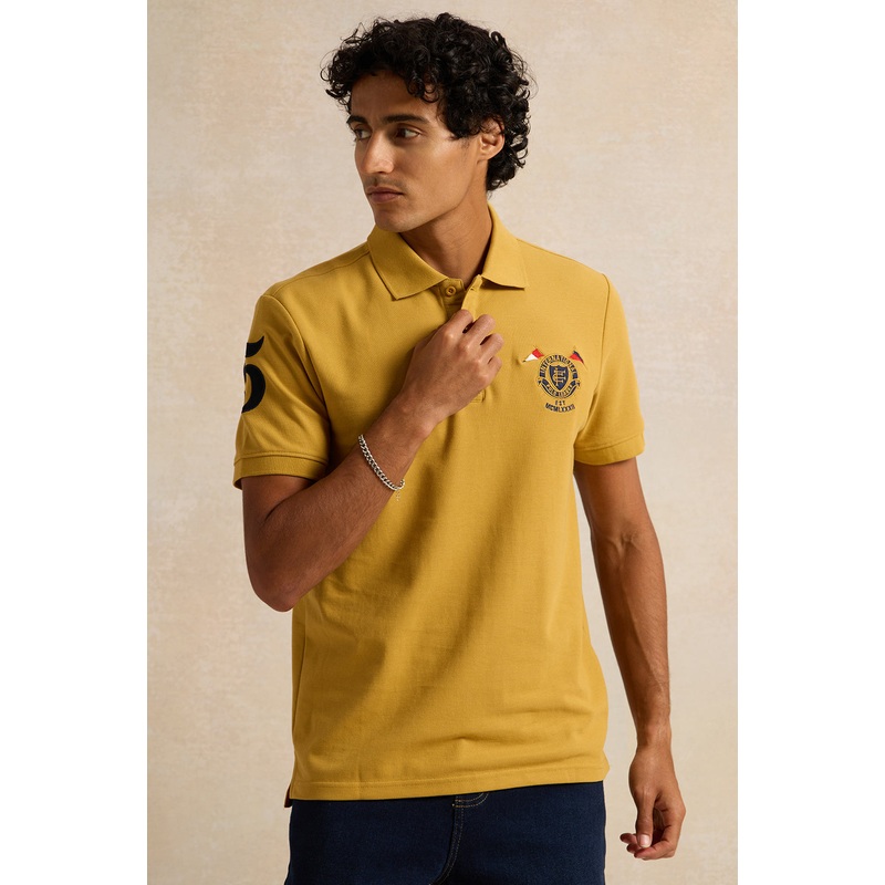 Men Mustard Embroidered Polo Shirt