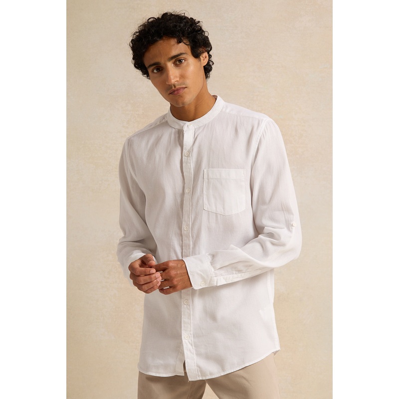 Men White Mandarin Casual Shirt