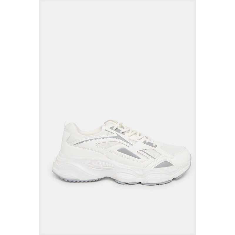 Men White Material Block Chunky Sneakers