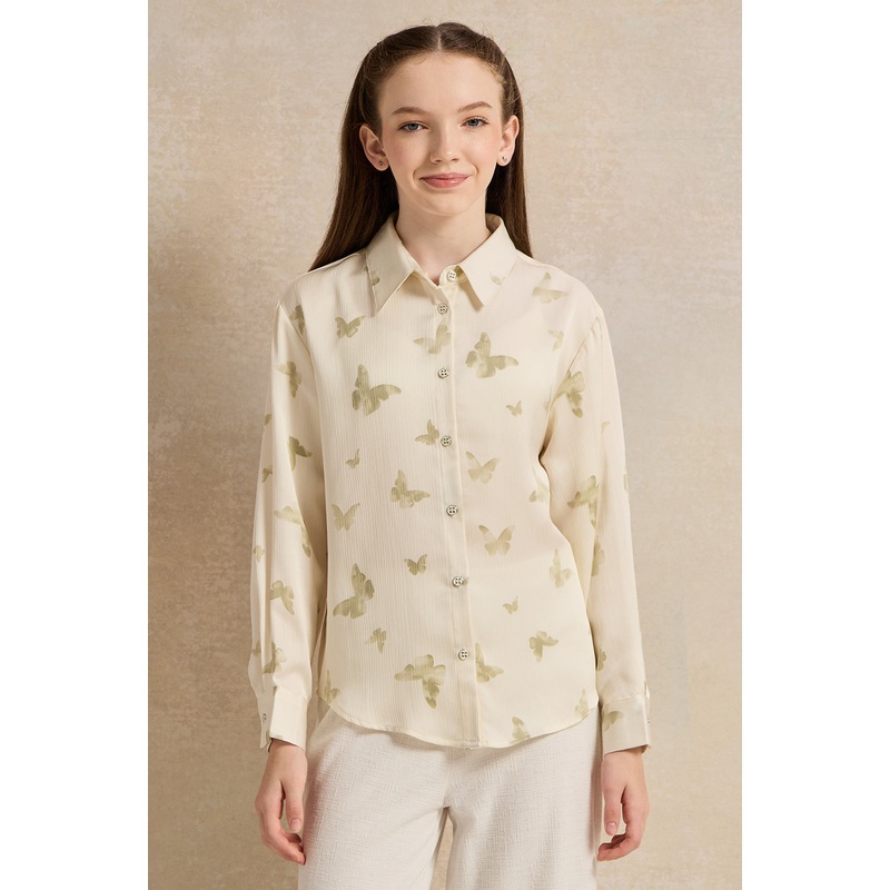 Senior Girls Green And Cream Printed Shirt
