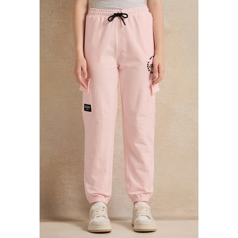 Senior Girls Pink Printed Cargo Track Pants