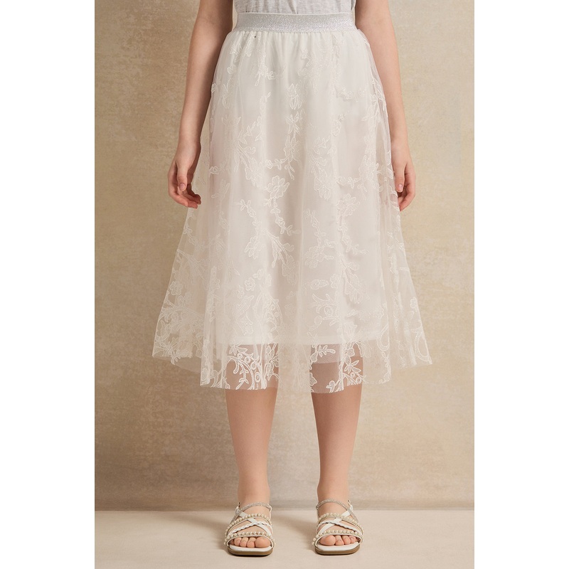 Senior Girls White Mesh Embellished Tulle Skirts