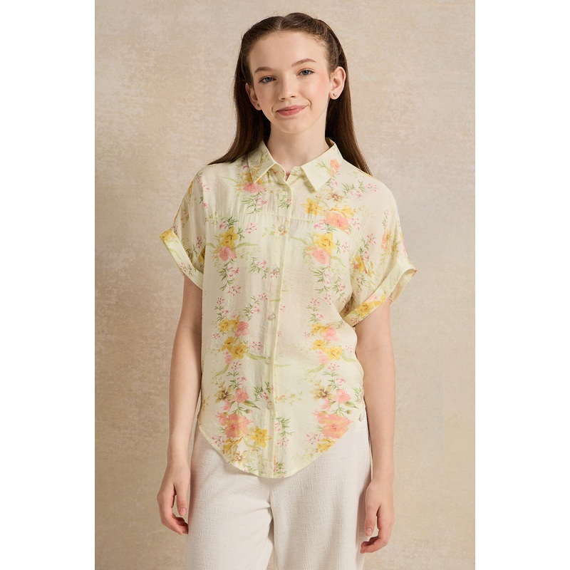 Senior Girls Yellow Printed Shirt
