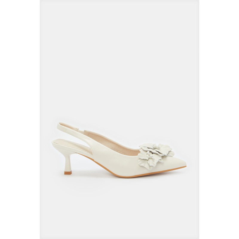 Women Beige Flower Sling Back Mule