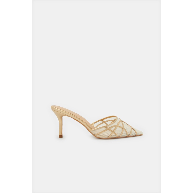 Women Beige Raffia Detail Mule